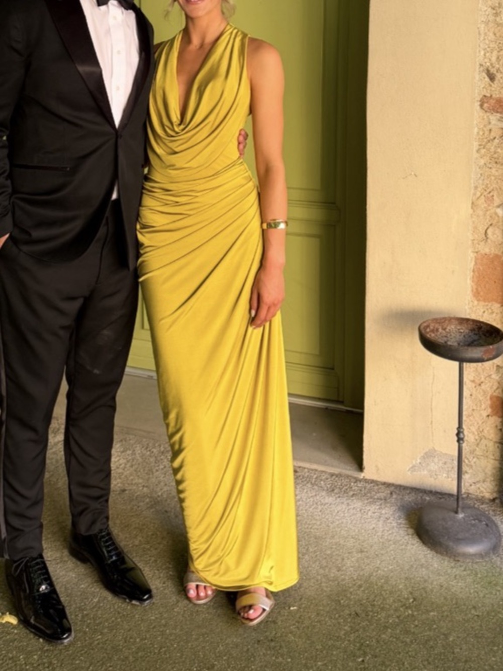 Club L London Mademoiselle Cowl-Neck Maxi Dress With Draped Detailing Yellow - Picture 2 of 4